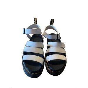 Dr. Martens Quad White Strap Black Platform Blaire Hydro Leather Sandals Size 9